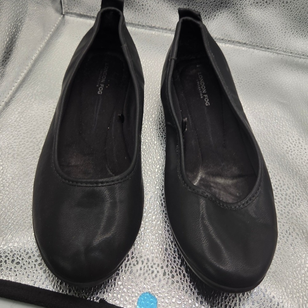 London Fog Collection Womens Black Ballet Flats Slip On Round Toe Shoes size 10